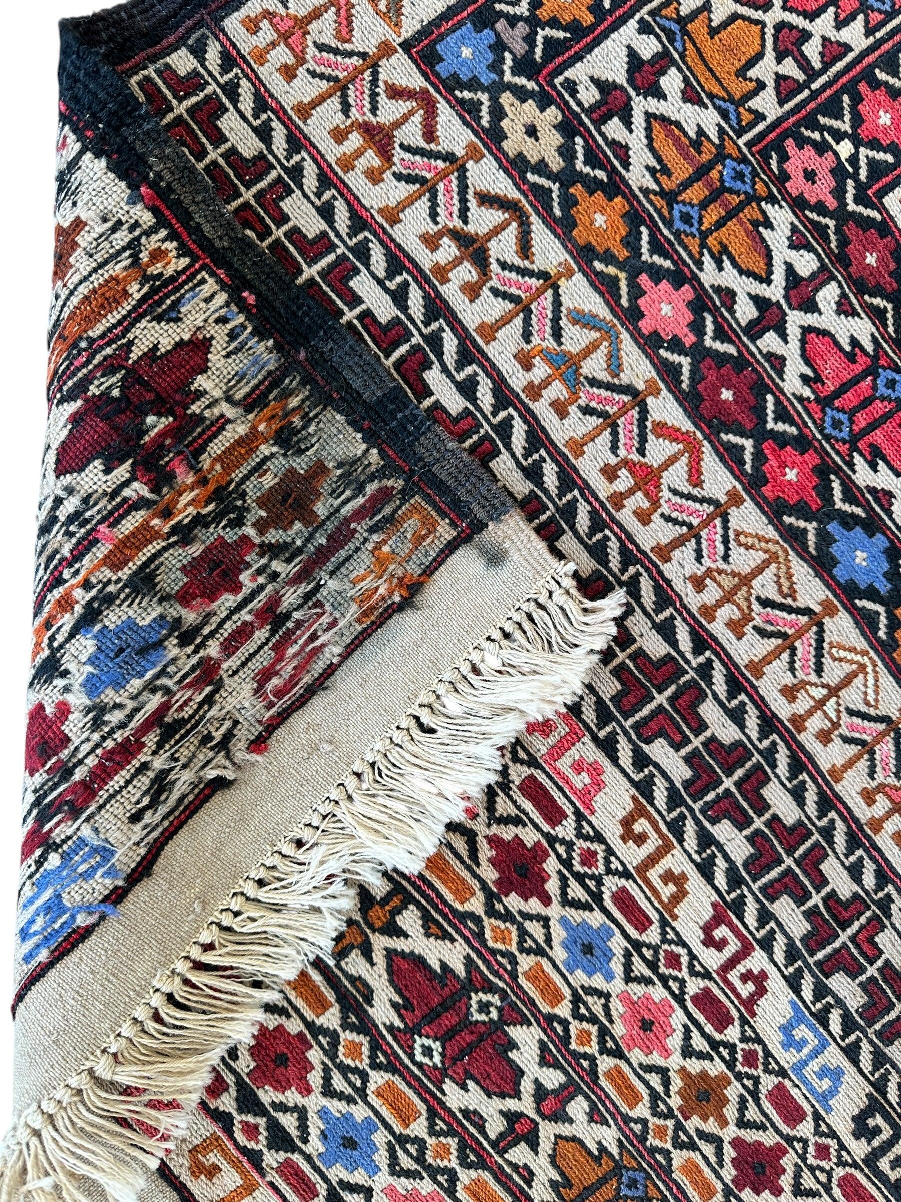 Hand-Woven Afghani Maliki Soumak Wool Kilim Rug - 4'2" x 6'6" - Nuvé