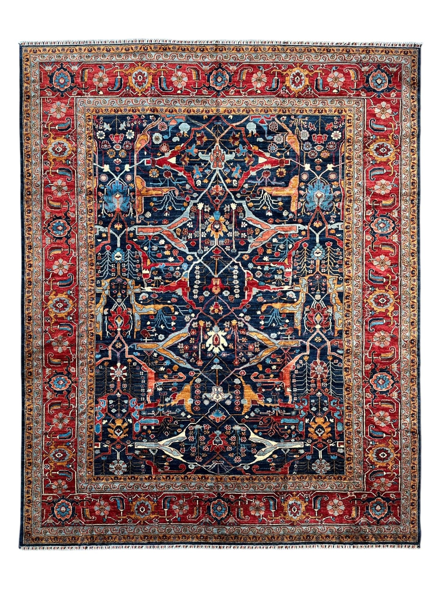 Hand-Knotted Afghani Bidjar Wool Rug – 9’x12’ – Intricate Geometric & Floral Motifs - Nuvé