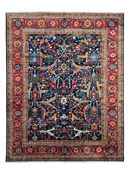 Hand-Knotted Afghani Bidjar Wool Rug – 9’x12’ – Intricate Geometric & Floral Motifs - Nuvé