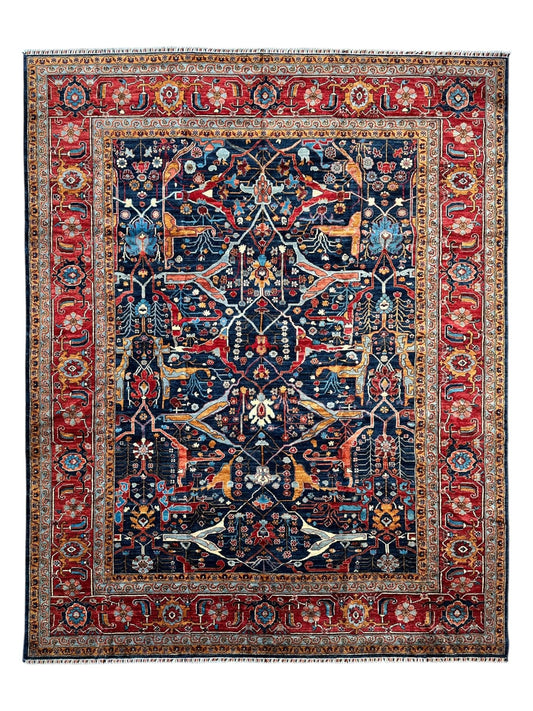 Hand-Knotted Afghani Bidjar Wool Rug – 9’x12’ – Intricate Geometric & Floral Motifs - Nuvé
