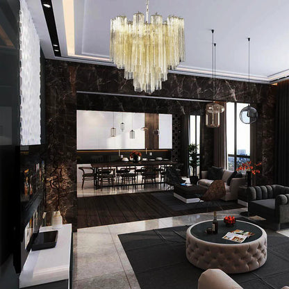 Fantastic Murano Amber Glass Tube Chandelier - Nuvé