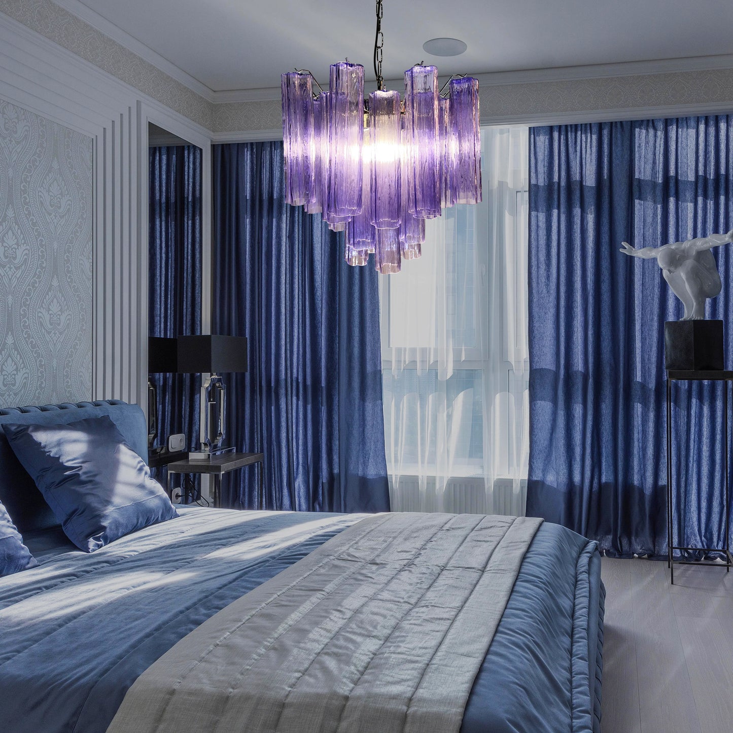 Fantastic Murano Amethyst Glass Tube Chandelier - Nuvé