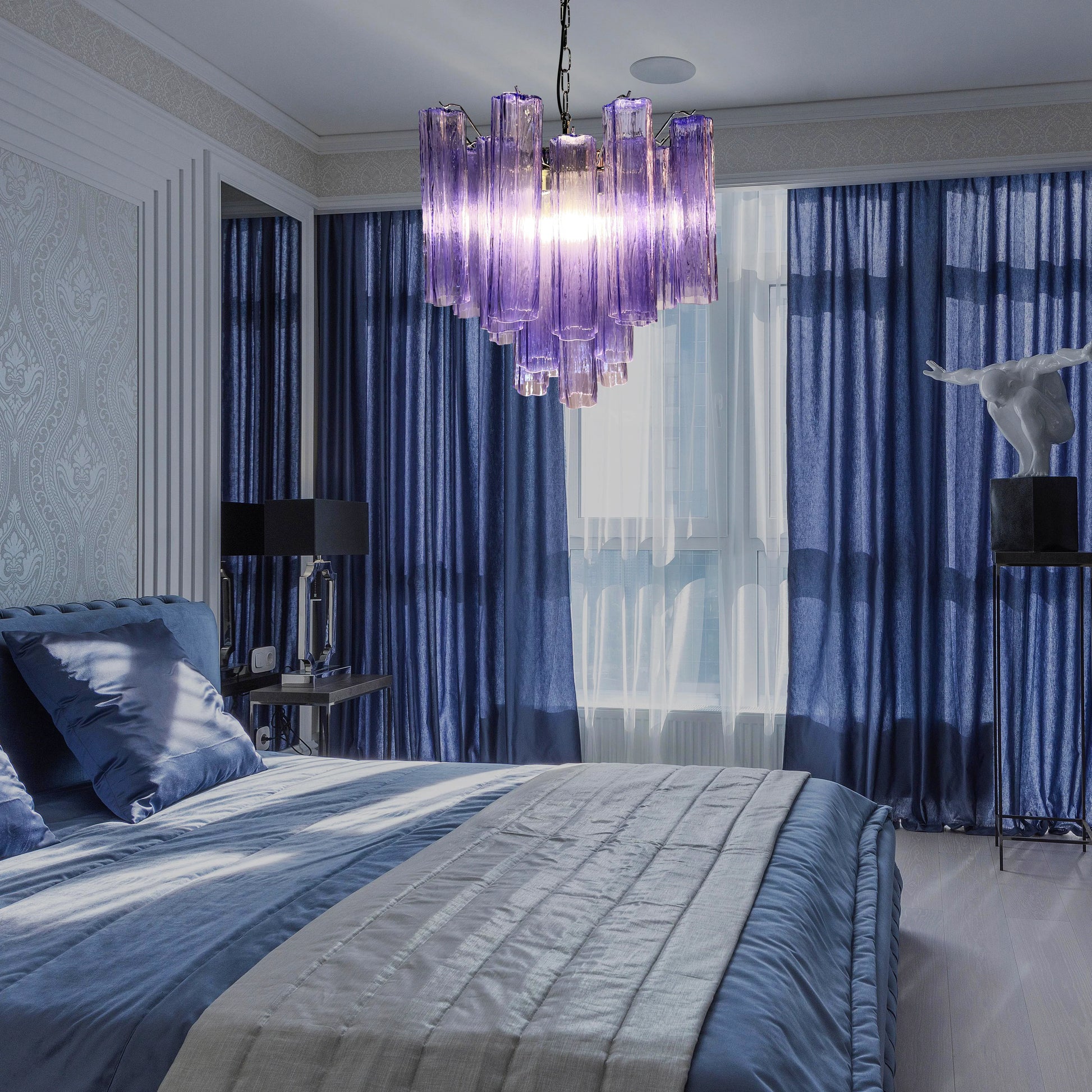Fantastic Murano Amethyst Glass Tube Chandelier - Nuvé