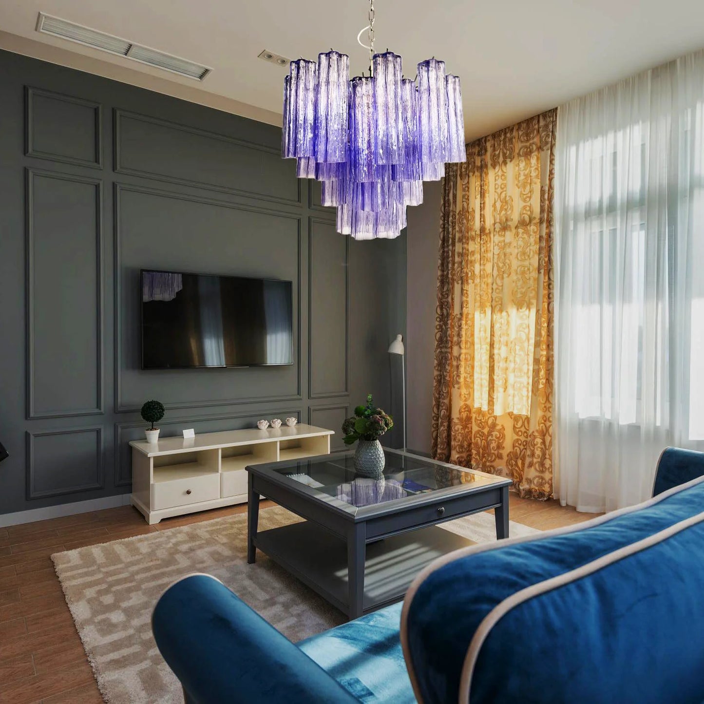 Fantastic Murano Amethyst Glass Tube Chandelier - Nuvé
