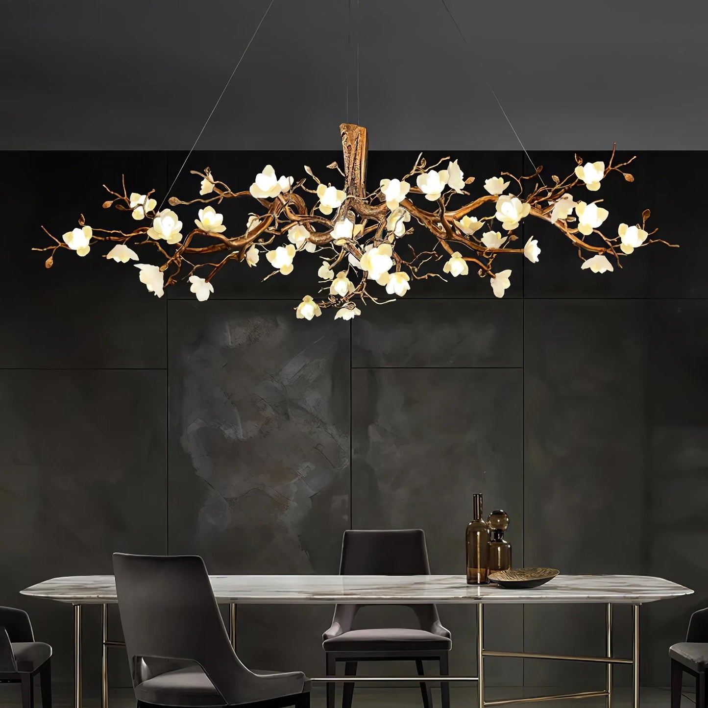 Flower Bloom Branch Brass Chandelier