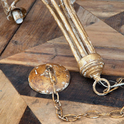 French Country Farmhouse Chandelier in Antique Gold Iron - Nuvé