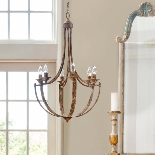 French Country Farmhouse Chandelier in Antique Gold Iron - Nuvé