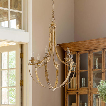 French Country Farmhouse Chandelier in Antique Gold Iron - Nuvé