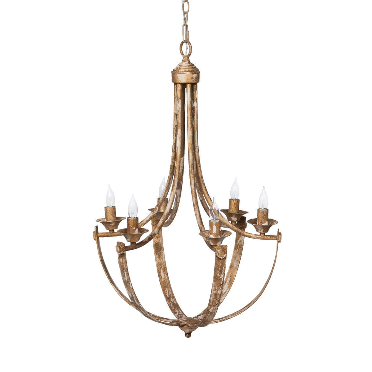 French Country Farmhouse Chandelier in Antique Gold Iron - Nuvé