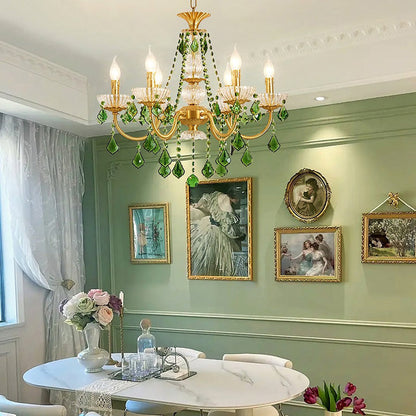 French Retro Green Crystal Chandelier