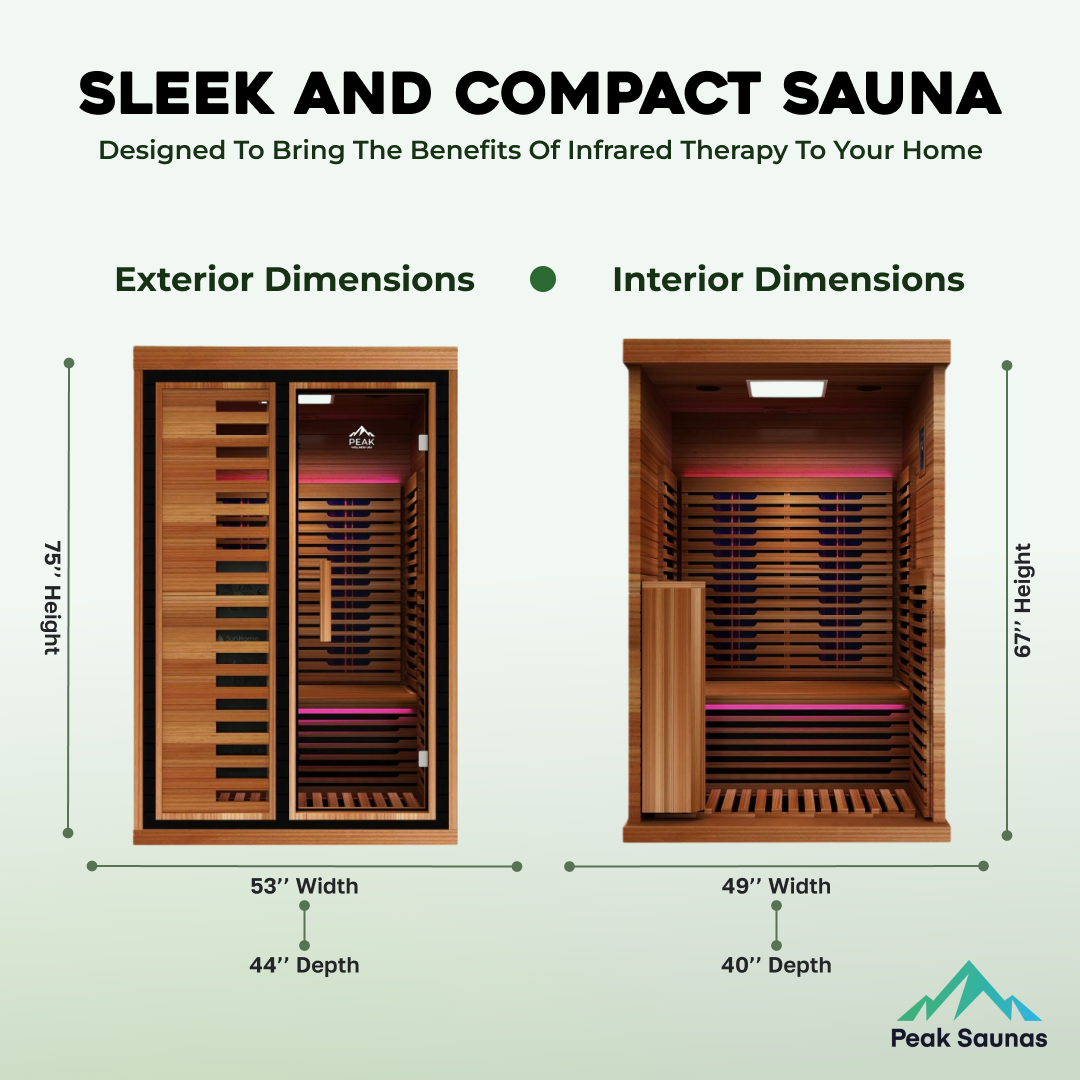 Peak Saunas Fuji 2-Person Full Spectrum Infrared Sauna with XL Medical-Grade Red Light Therapy & Smart WiFi App Control - Nuvé