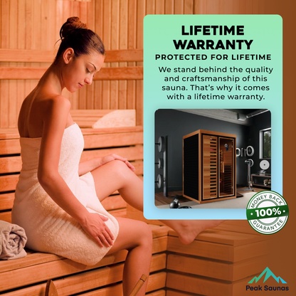 Peak Saunas Fuji 2-Person Full Spectrum Infrared Sauna with XL Medical-Grade Red Light Therapy & Smart WiFi App Control - Nuvé