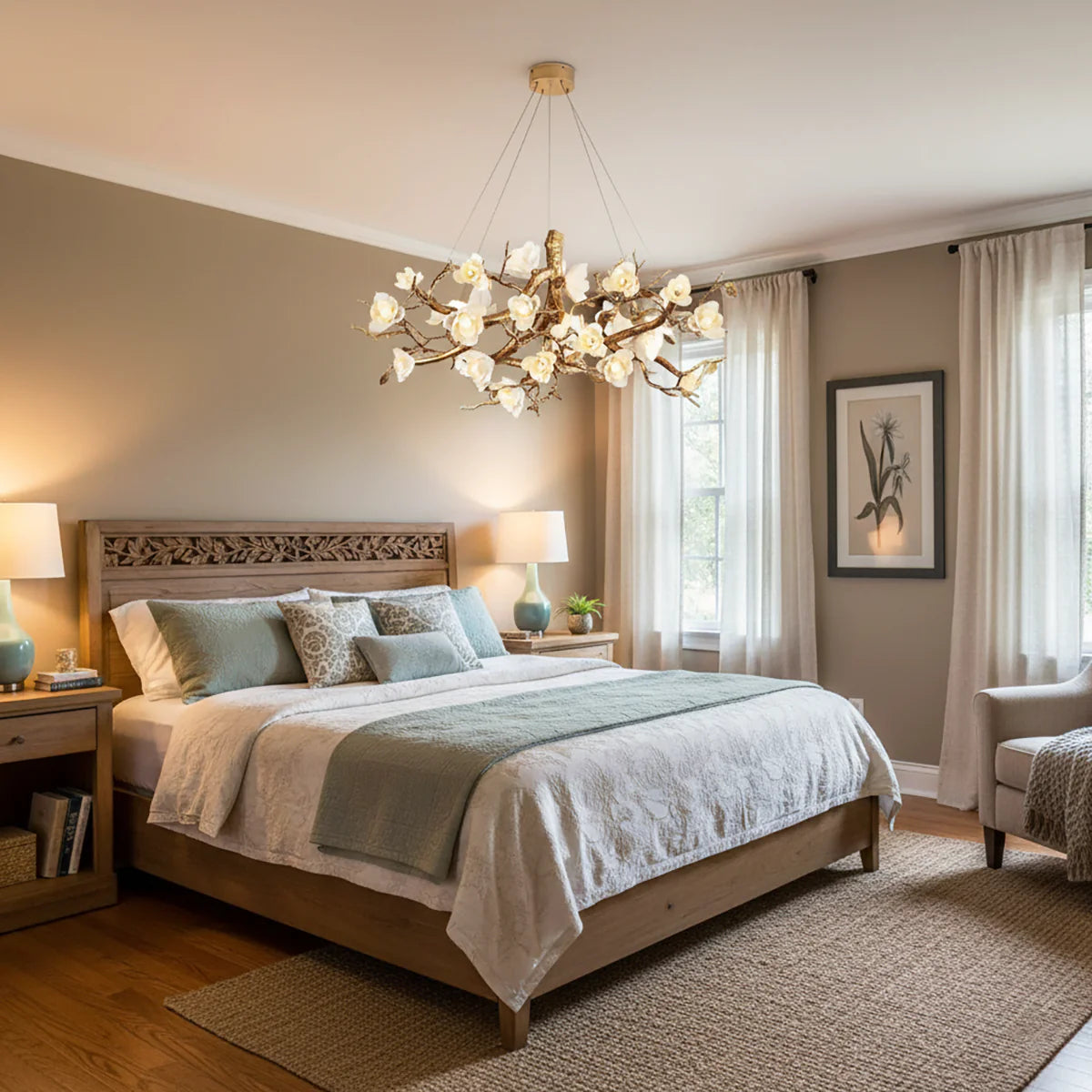 Flower Bloom Branch Brass Chandelier