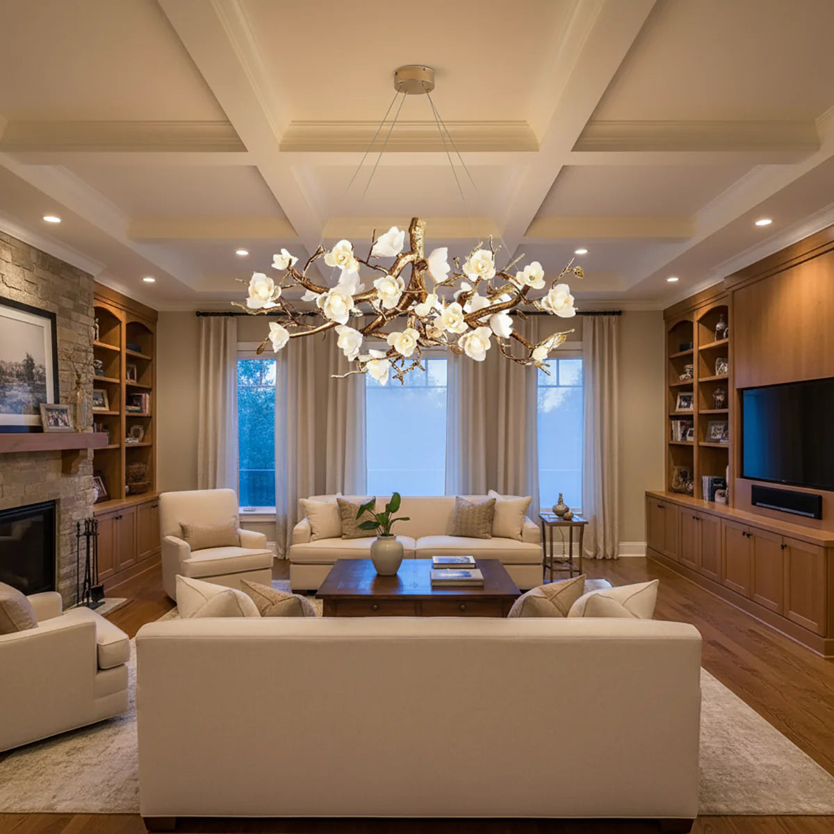 Flower Bloom Branch Brass Chandelier