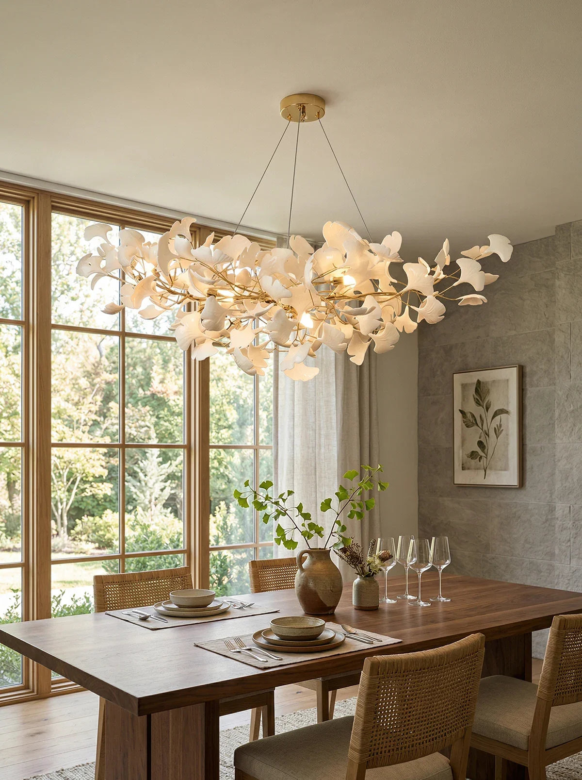 Gingko Ceramic Chandelier B by Korewolamp featuring a modern ceramic design with multiple light bulbs for ambient lighting.