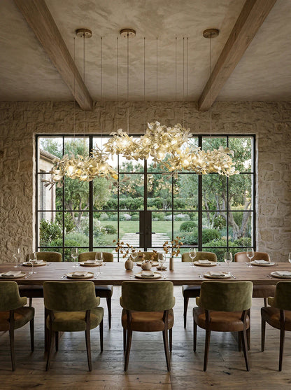 Gingko ceramic chandelier by Korewolamp featuring a modern ginkgo leaf design with ceramic leaves and warm lighting.