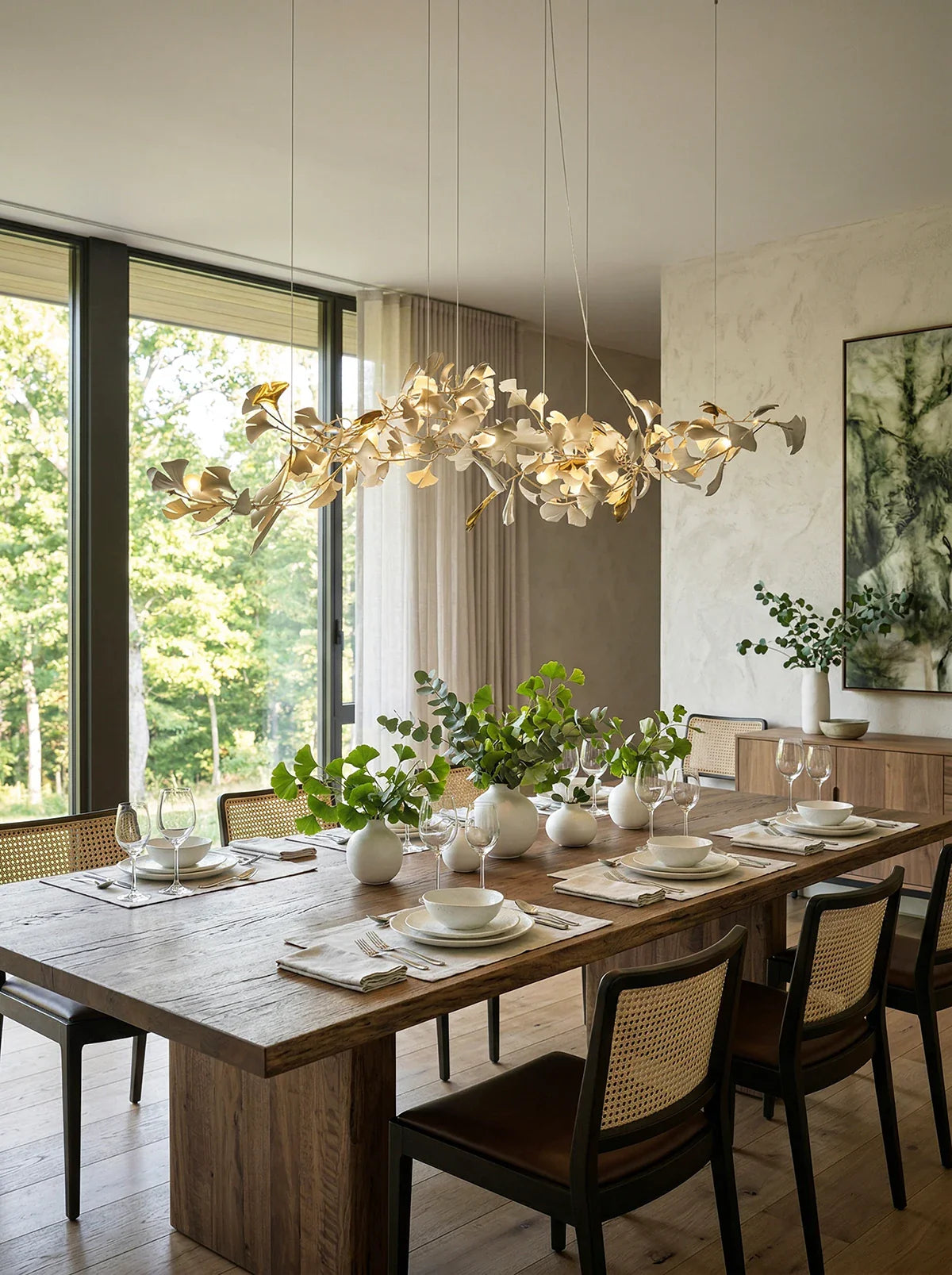 Gingko Ceramic Chandelier E by korewolamp featuring a modern, leaf-inspired ceramic design with multiple light bulbs.