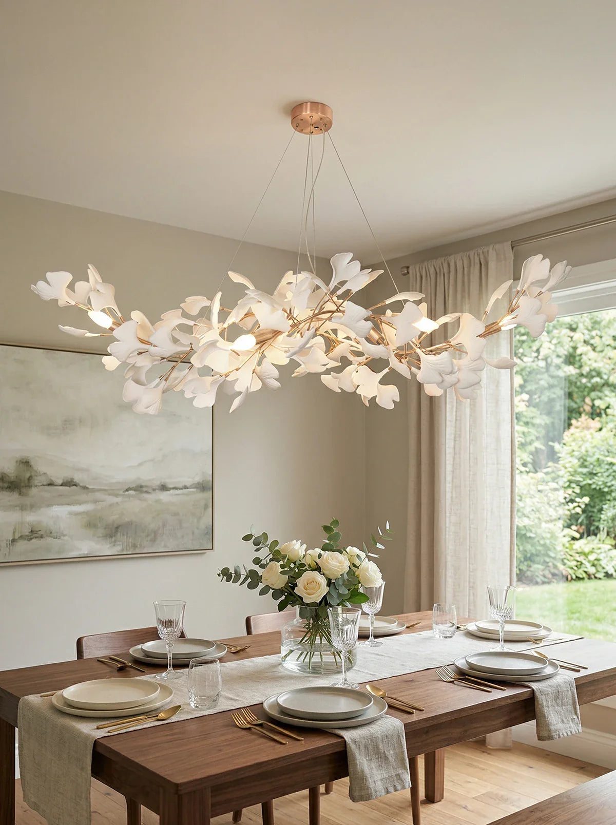 Gingko Ceramic Chandelier K by Korewolamp showcasing a modern ceramic design with multiple hanging light fixtures.