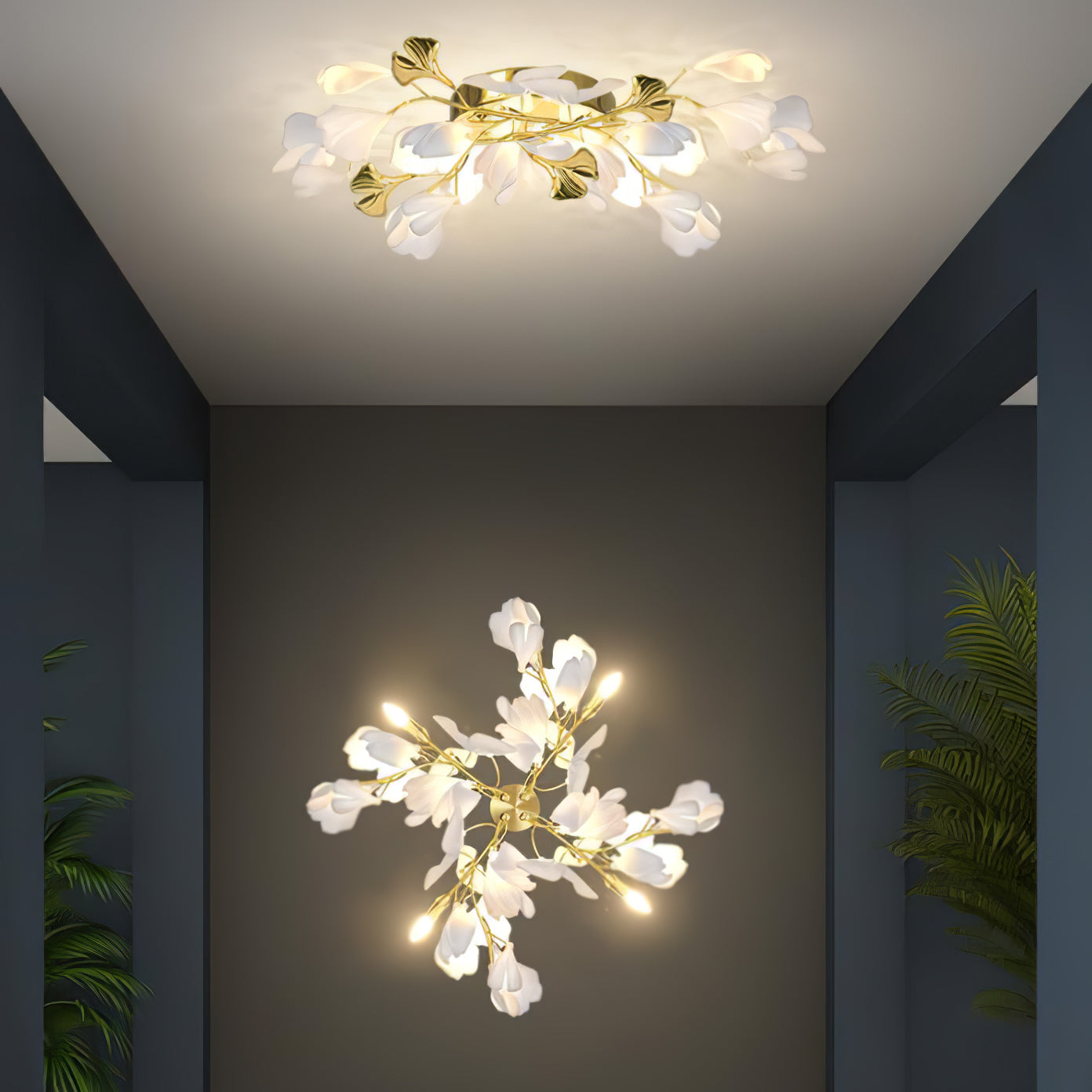 Korewolamp Gingko Flowers Wall Lamp featuring a decorative ginkgo leaf design and warm lighting for elegant interior decor