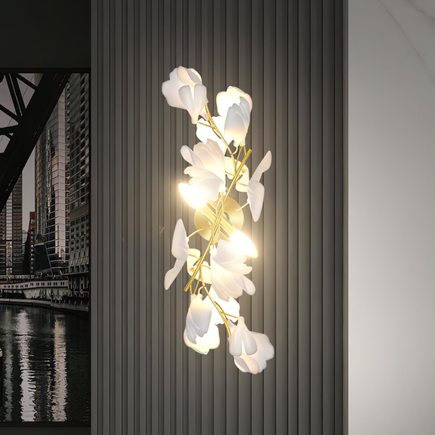 Korewolamp Gingko Flowers Wall Lamp with nature-inspired design and warm lighting on a neutral wall.