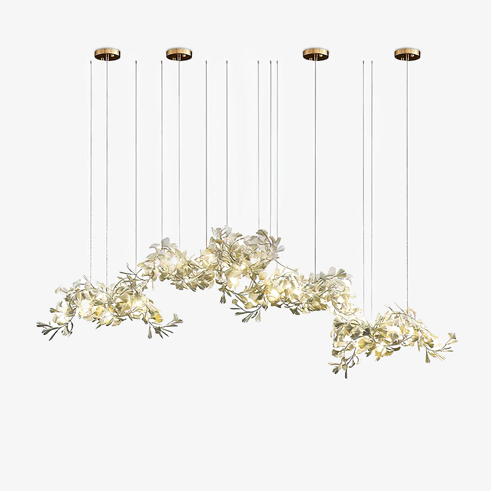 Korewolamp Gingko Ceramic Chandelier C hanging with leaf-shaped ceramic shades and elegant design in a modern interior setting