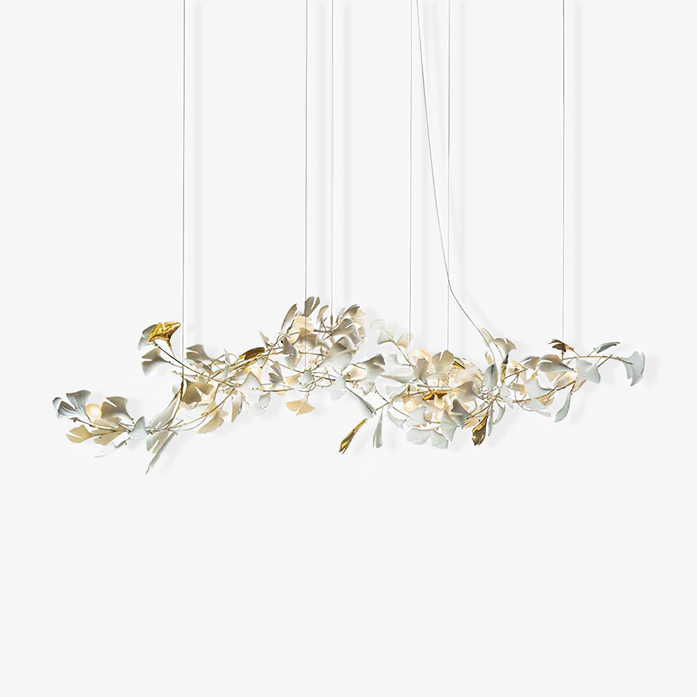 Gingko Ceramic Chandelier E by Korewolamp features a modern, leaf-inspired design with hanging ceramic and metal accents.