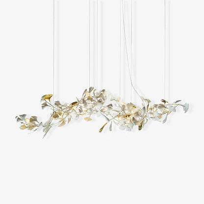 Gingko Ceramic Chandelier E by Korewolamp features a modern, leaf-inspired design with hanging ceramic and metal accents.