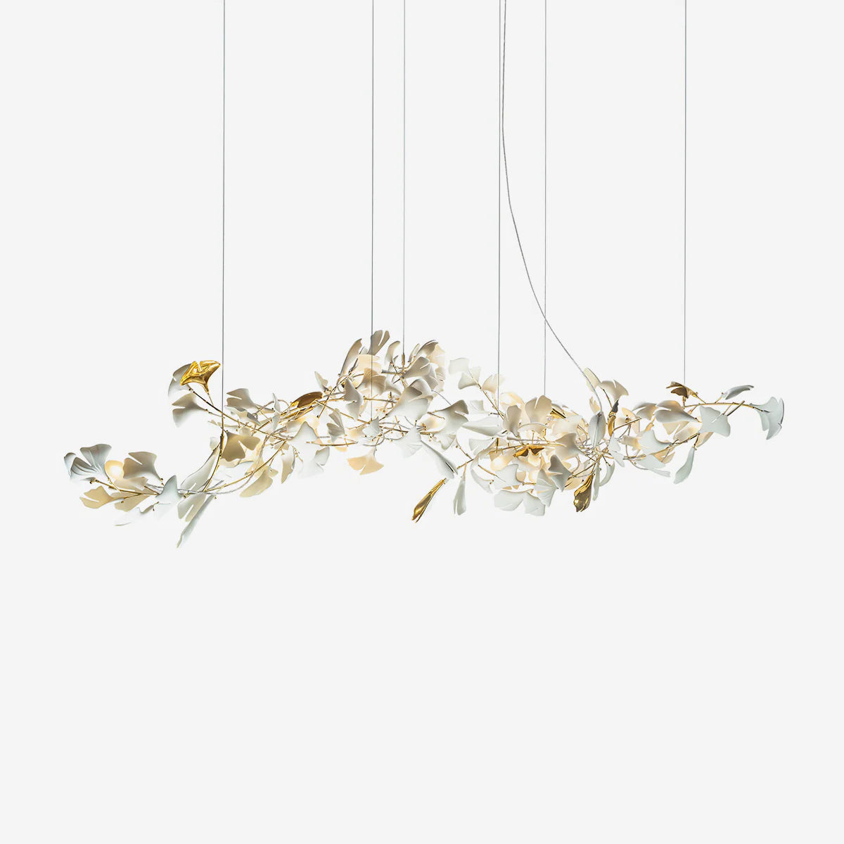 Gingko Ceramic Chandelier E by Korewolamp featuring a modern design with ceramic leaves and warm lighting.