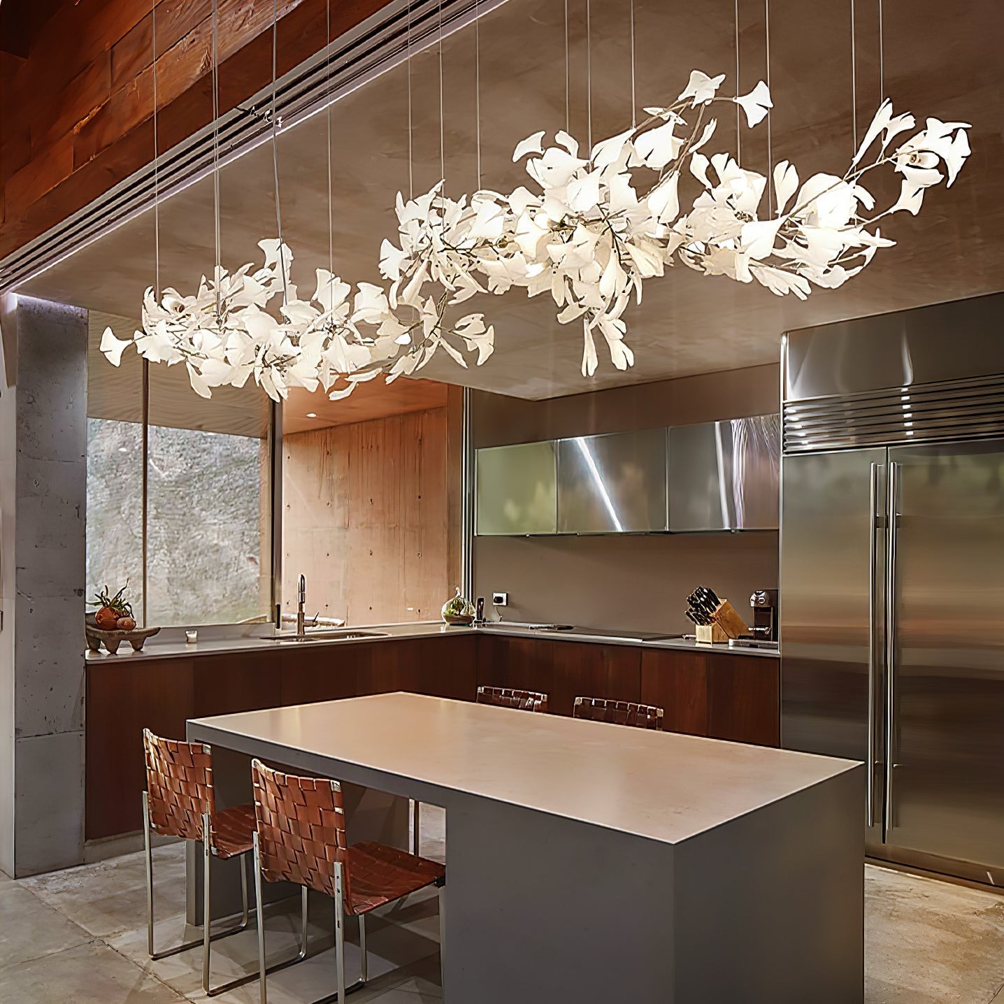 Gingko Ceramic Chandelier K by Korewolamp, featuring a modern ginkgo leaf design with ceramic detailing hanging from a ceiling mount.