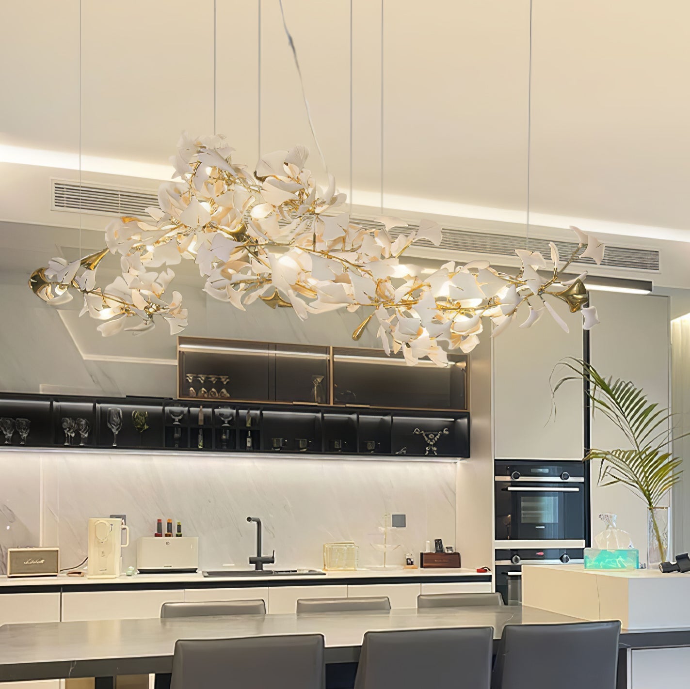 Gingko Ceramic Chandelier K by Korewolamp, featuring a modern ceramic design with multiple light bulbs hanging from a sleek frame.