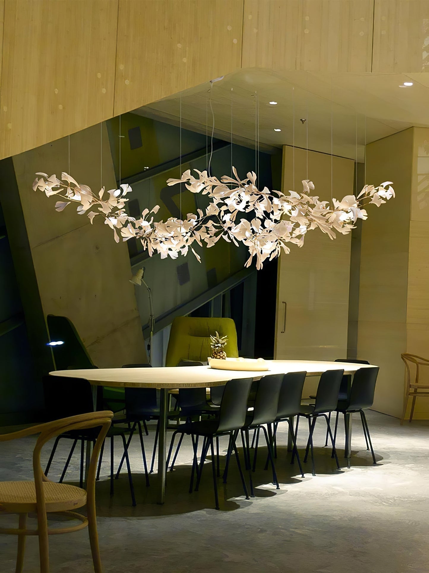Korewolamp Gingko Ceramic Chandelier K hanging fixture with leaf-shaped ceramic shades, modern and elegant lighting design.
