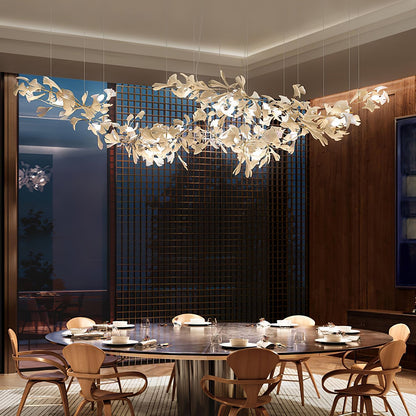 Korewolamp Gingko ceramic chandelier with leaf-shaped design and warm lighting, hanging fixture for modern interior decor
