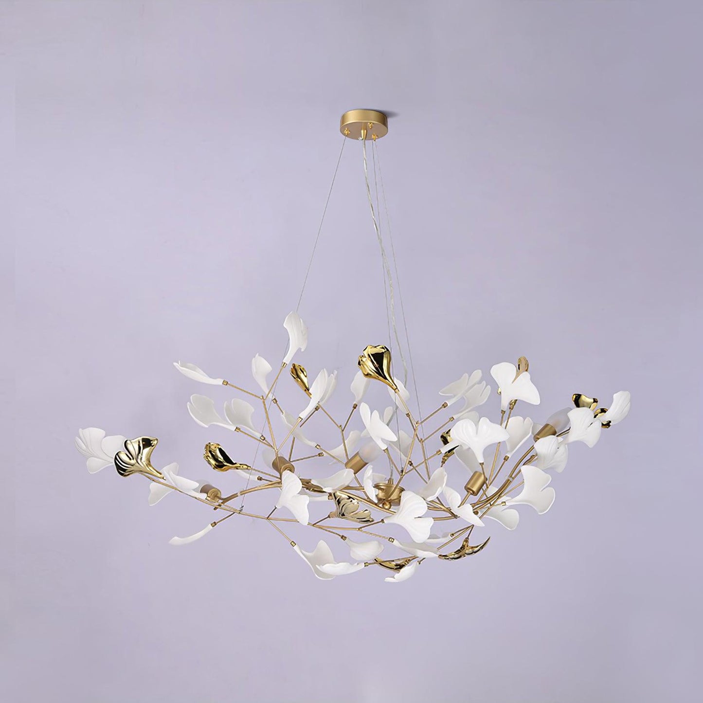 Korewolamp Gingko ceramic chandelier S with delicate ginkgo leaf design and warm light, hanging fixture for living spaces.