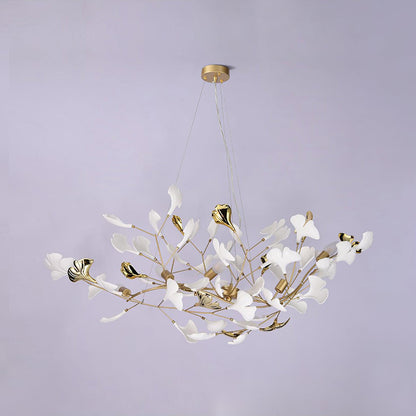 Korewolamp Gingko ceramic chandelier S with delicate ginkgo leaf design and warm light, hanging fixture for living spaces.