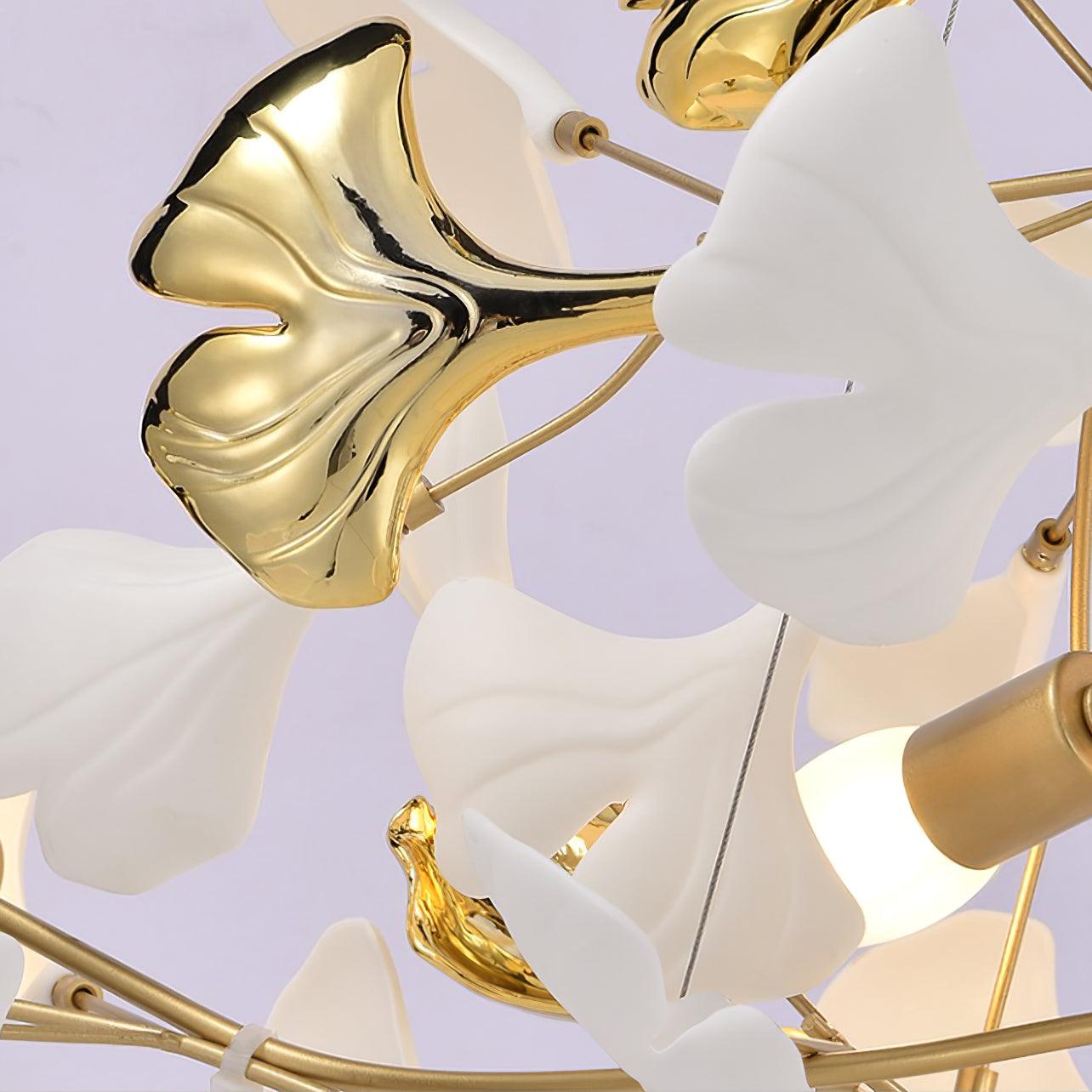 Korewolamp Gingko Ceramic Chandelier S hanging fixture with ginkgo leaf design and warm light, modern decorative lighting for living spaces.