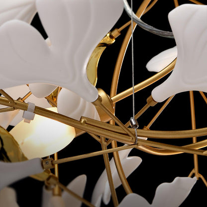 Korewolamp Gingko Ceramic Chandelier S hanging with multiple ginkgo leaf-shaped ceramic shades and a modern design.
