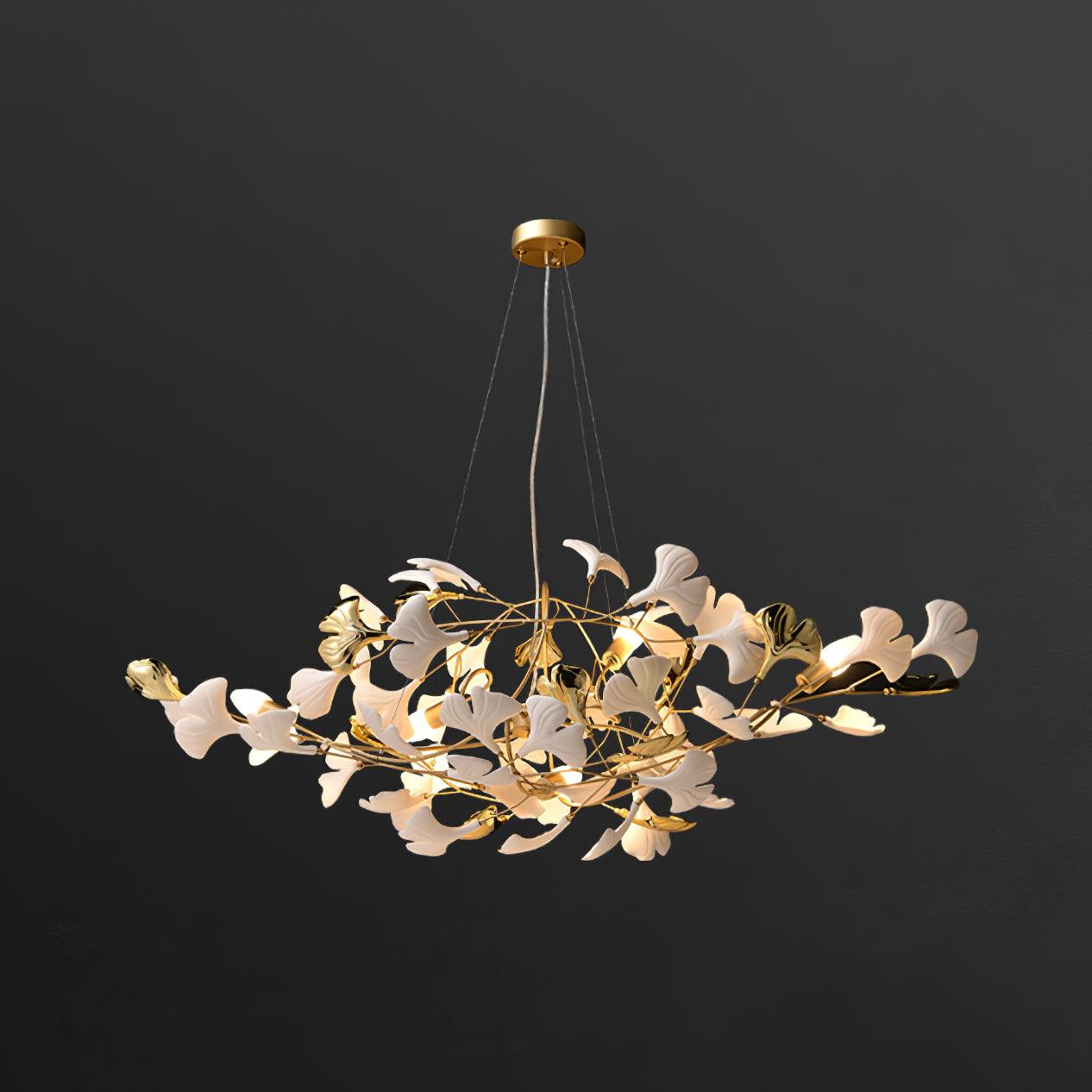 Korewolamp Gingko Ceramic Chandelier S with intricate leaf-inspired design and warm ambient lighting.