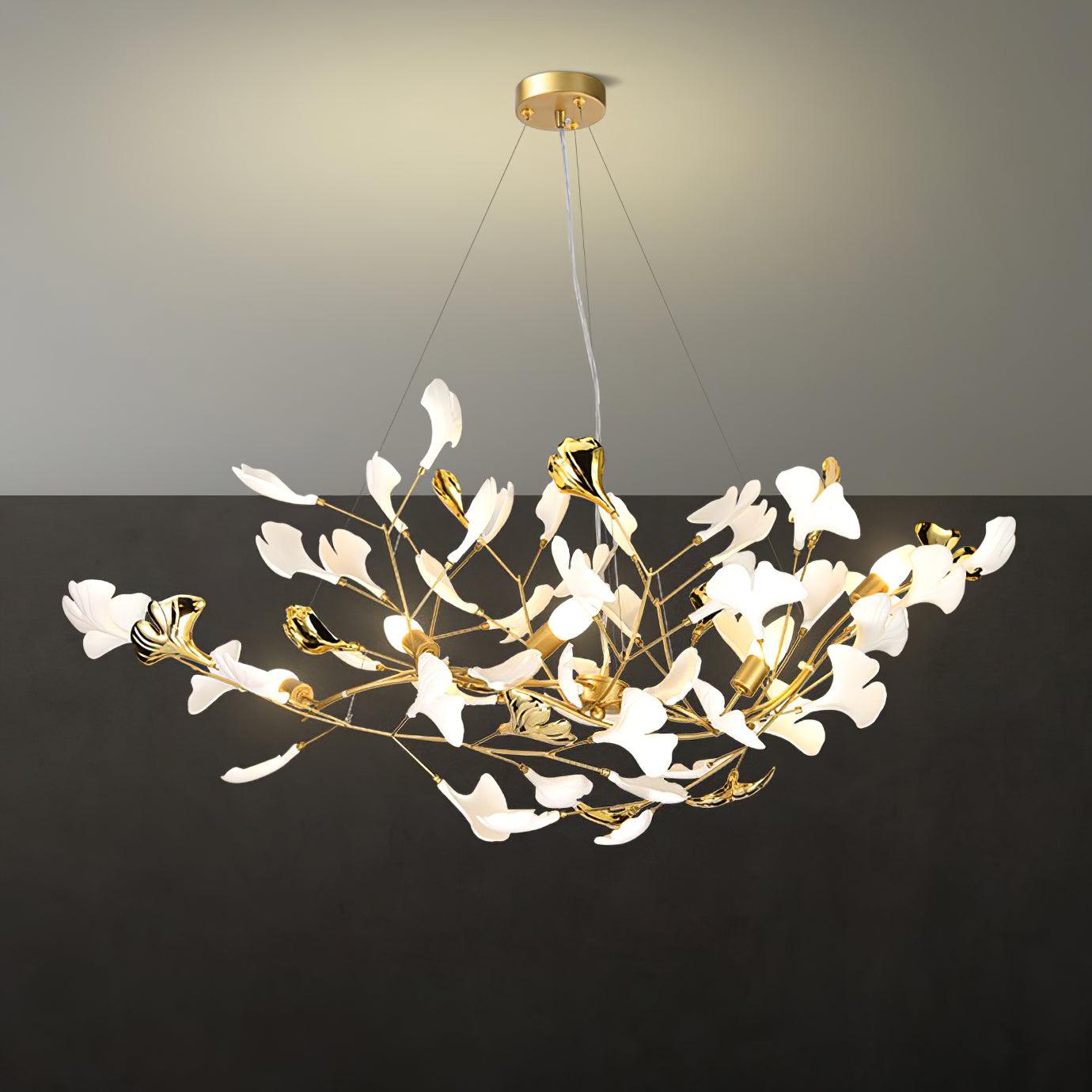 Korewolamp Gingko Ceramic Chandelier S with ginkgo leaf design, hanging light fixture with ceramic detailing and modern style.