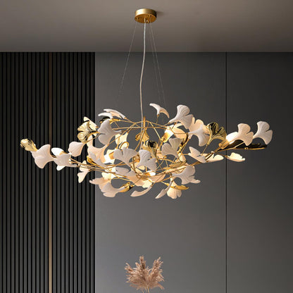 Gingko Ceramic Chandelier S by Korewolamp featuring a modern ginkgo leaf design with warm-toned ceramic petals.