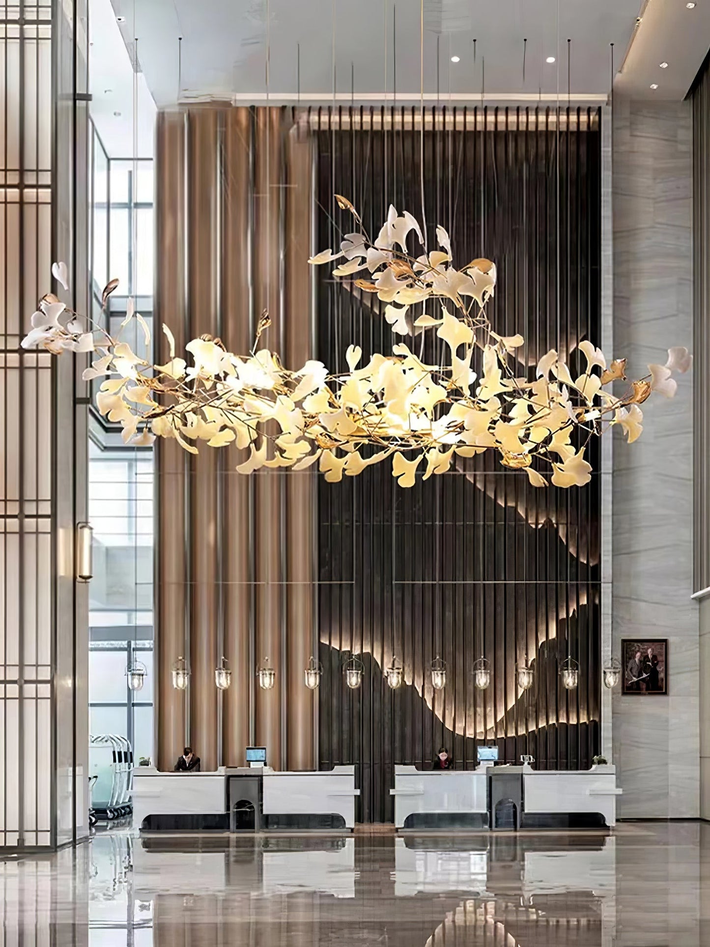 Gold White Leaves Combination Gingko Chandeliers - Nuvé