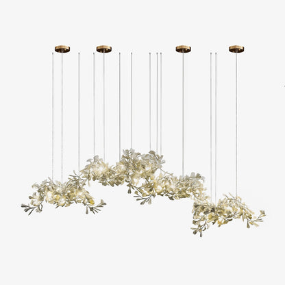 Korewolamp Gingko Ceramic Chandelier with leaf-shaped design and warm lighting, modern pendant lighting fixture.