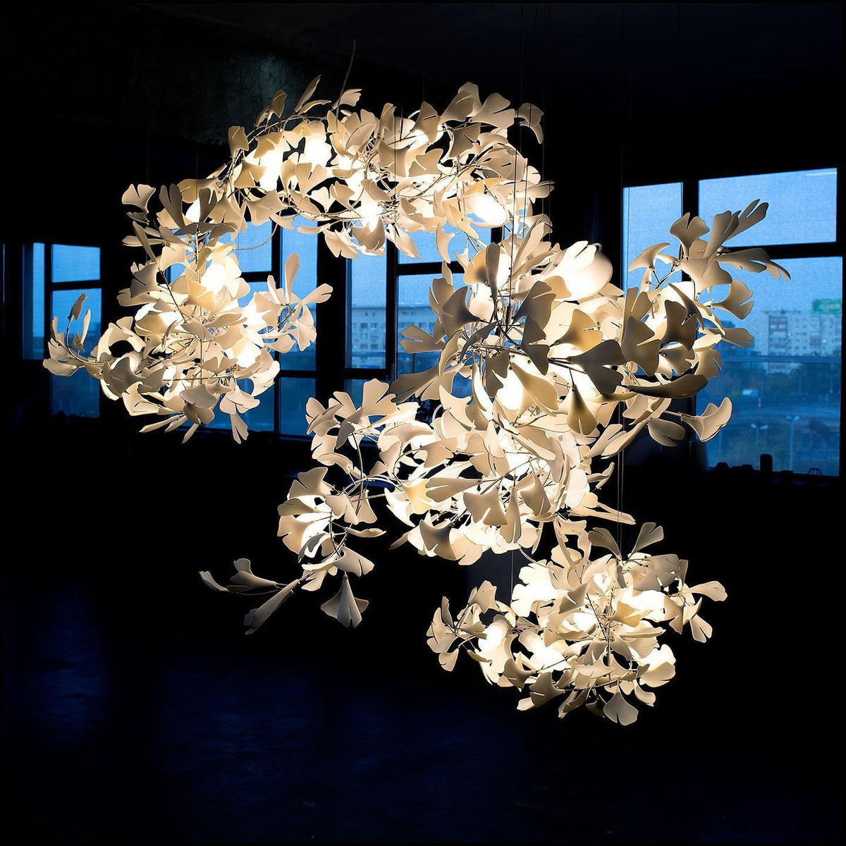 Gingko Ceramic Chandelier C by Korewolamp featuring a modern ginkgo leaf design with ceramic branches and warm lighting.