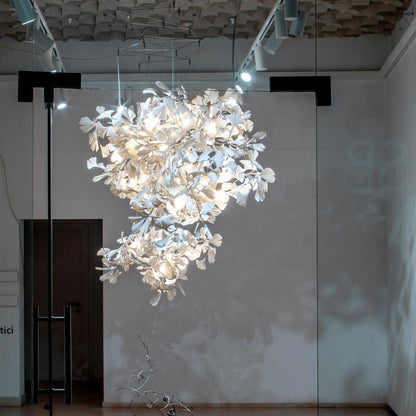 Gingko Ceramic Chandelier by Korewolamp with ginkgo leaf-shaped ceramic shades and modern chandelier design.