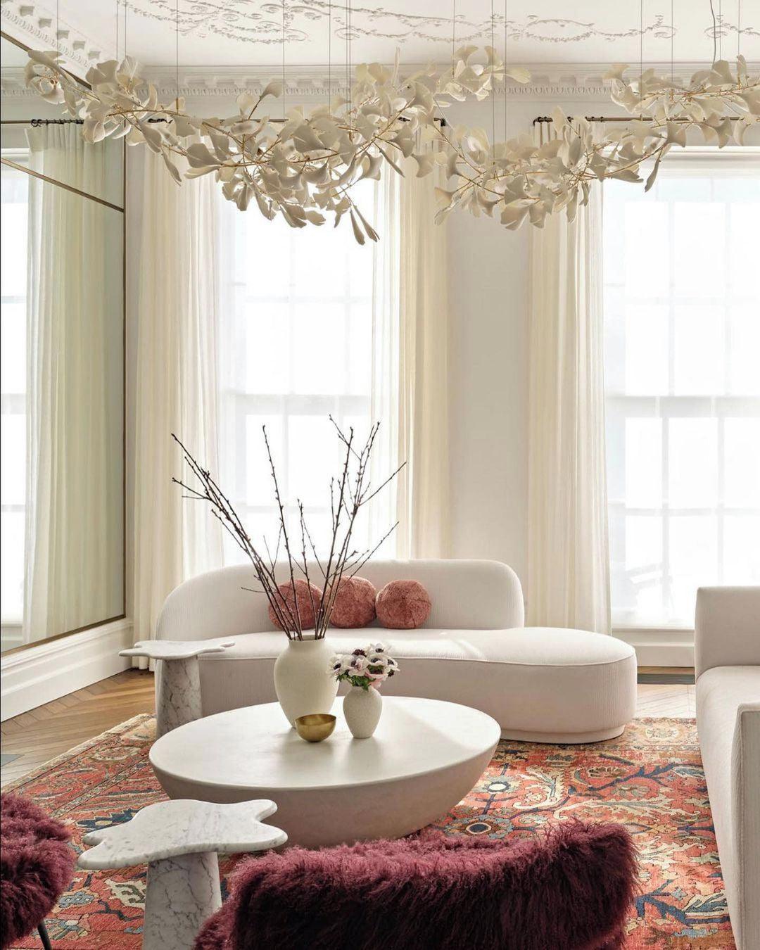 Korewolamp Gingko Ceramic Chandelier C featuring multiple ginkgo leaf-shaped ceramic shades hanging from a metal frame