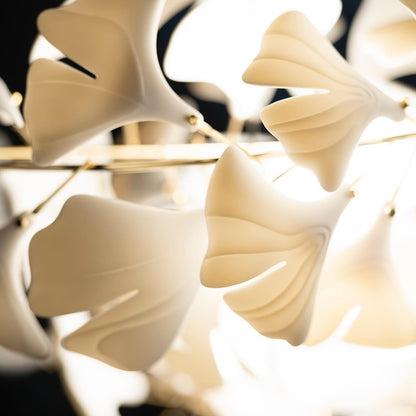 Korewolamp Gingko Ceramic Chandelier C with hanging ginkgo leaf-shaped ceramic shades and modern design.