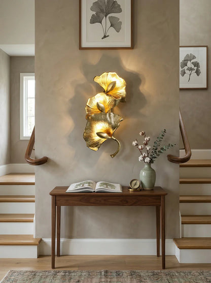 Ginkgo leaf wall lamp by korewolamp featuring a decorative leaf-shaped design and warm lighting for interior decor.