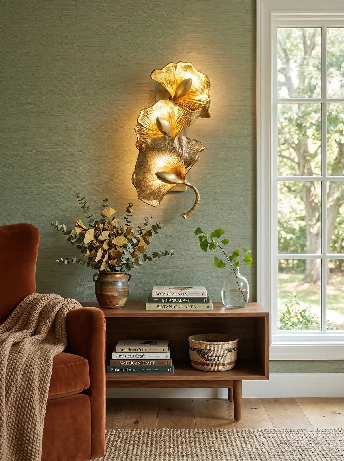 Ginkgo leaf wall lamp by korewolamp featuring a nature-inspired design with a delicate leaf shape and warm lighting.