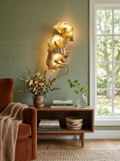 Ginkgo leaf wall lamp by korewolamp featuring a nature-inspired design with a delicate leaf shape and warm lighting.