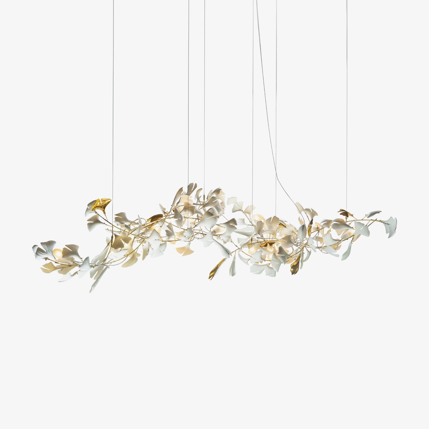 Gingko Ceramic Chandelier by korewolamp featuring a leaf-shaped design with intricate Ginkgo leaf details.