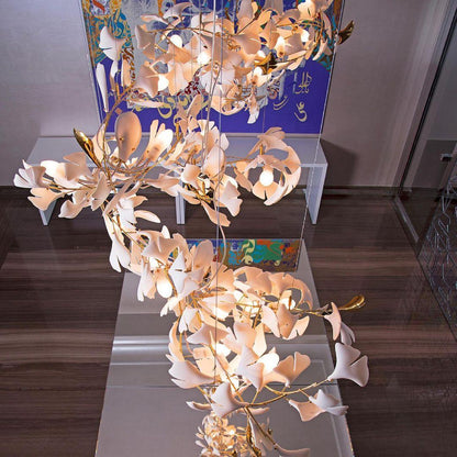 Gingko Ceramic Chandelier by Korewolamp featuring leaf-shaped ceramic design and warm lighting for elegant interior decor